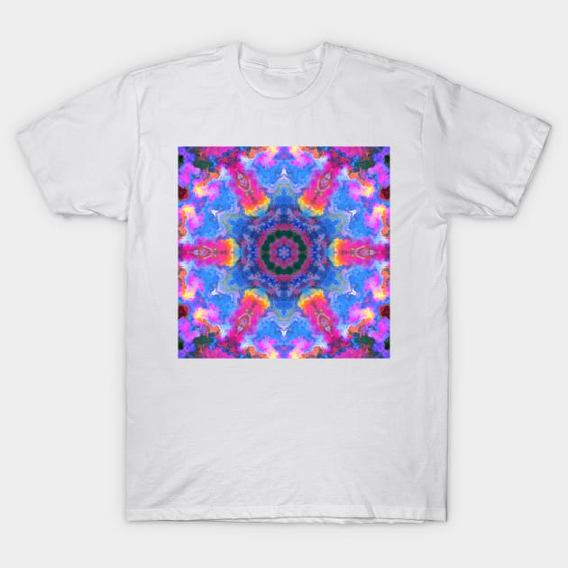 Psychedelic Hippie Blue Pink and Yellow T-Shirt by WormholeOrbital